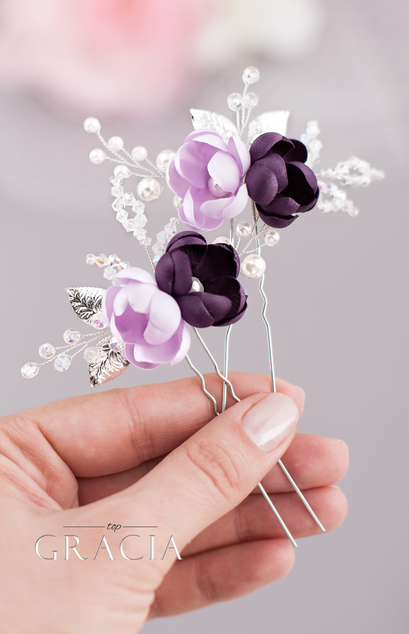 purple violet bridal hair pins