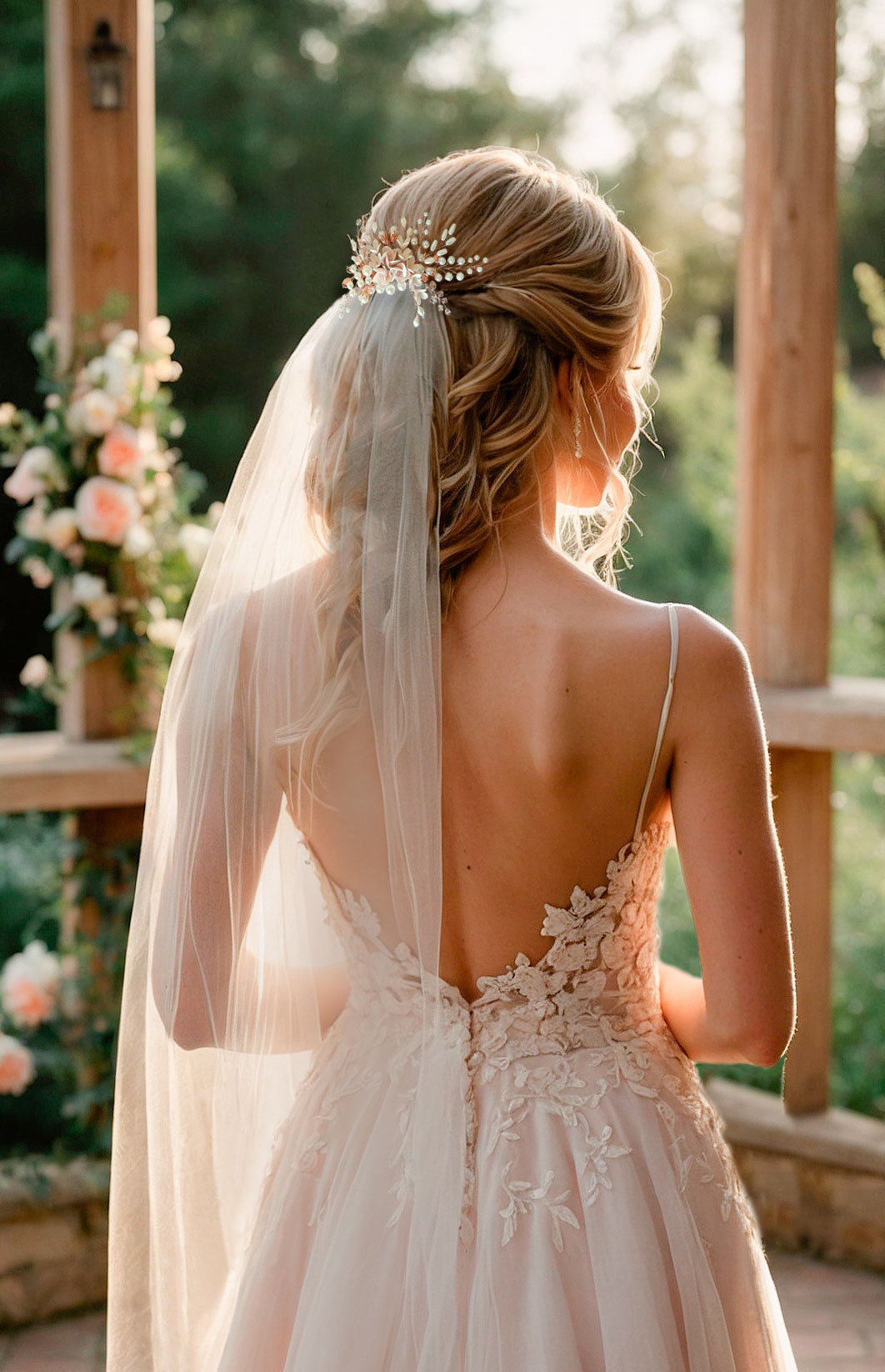 blush bridal soft veils and headpieces for pink wedding