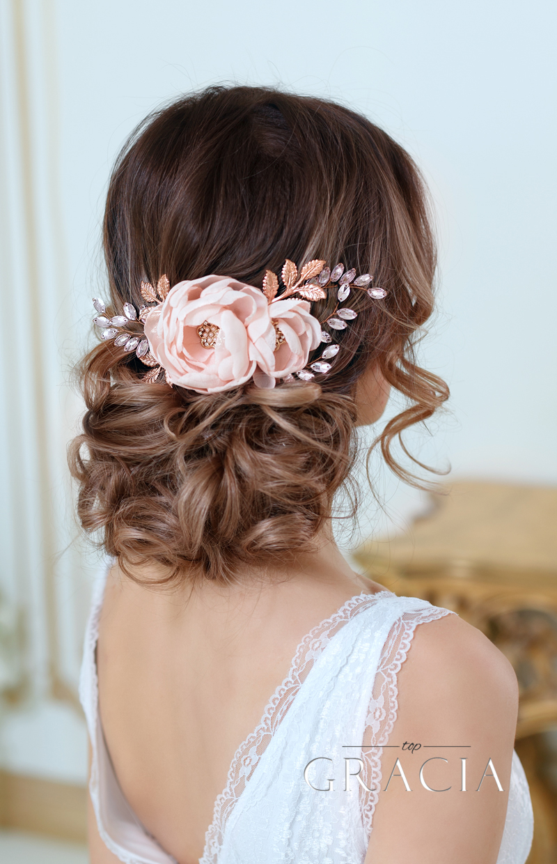 blush bridal hair flower