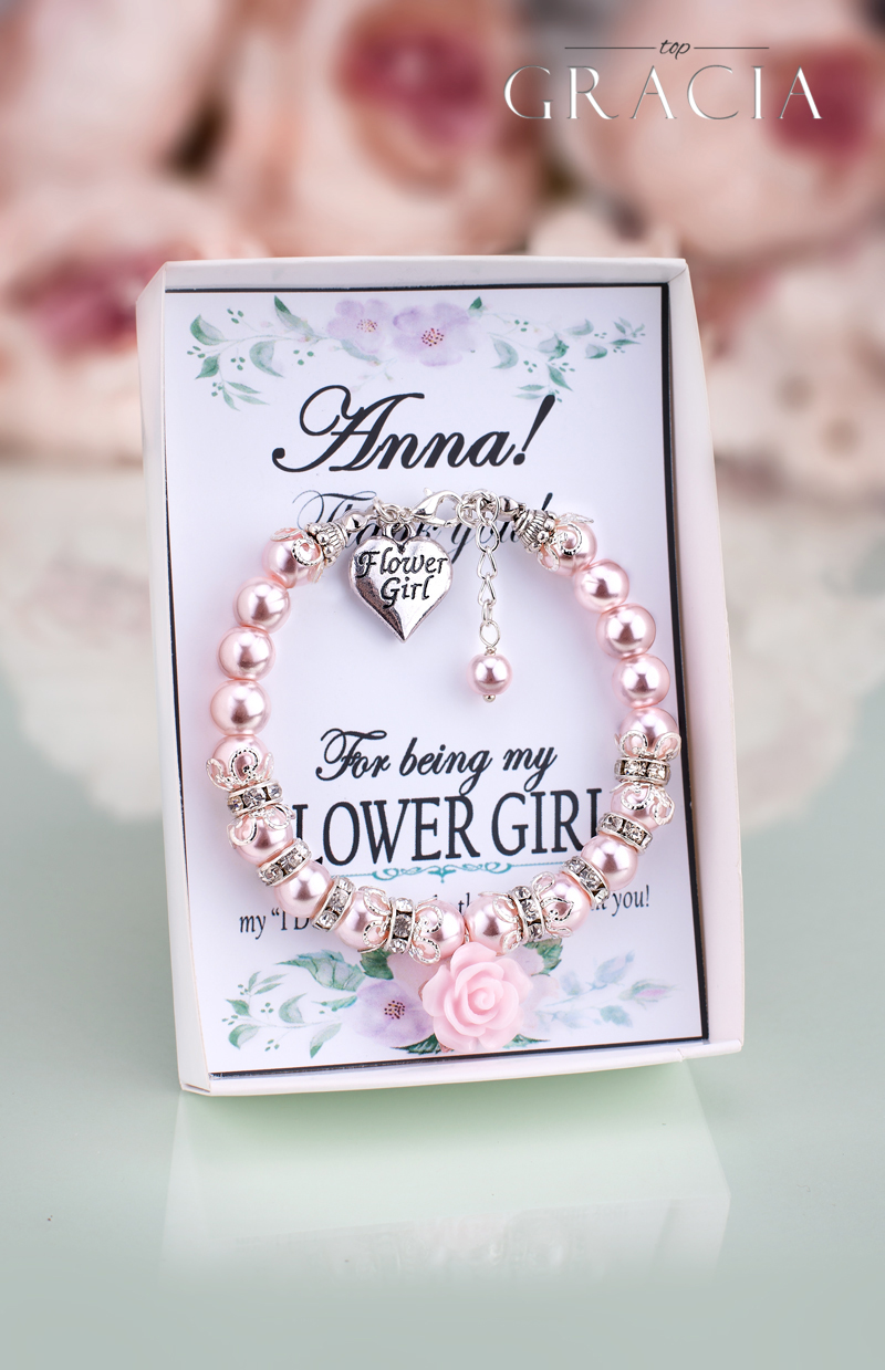 Blush Flower Girl Bracelet Necklace Gift Set