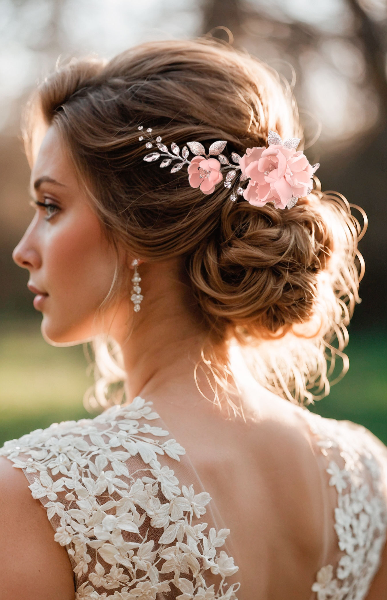 blush bridal floral hairpiece for pink wedding